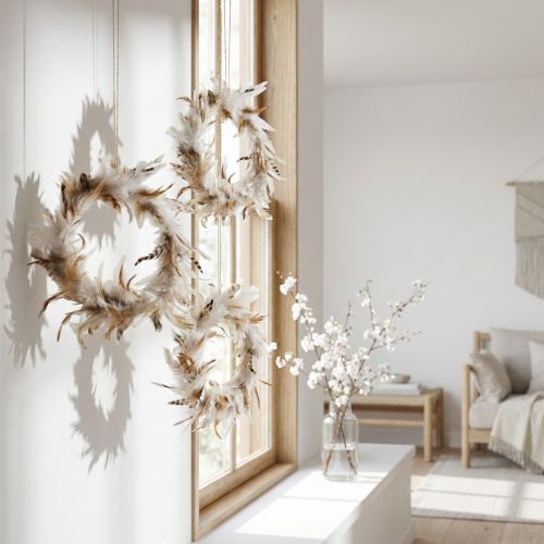 Guirlande de plumes déco plumes décoration fenêtre nature Ø20cm 3pcs | Floristik24.be