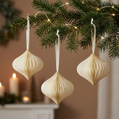 Boules décoration en papier blanc et or Ø8 cm, 4 pièces | Floristik24.be