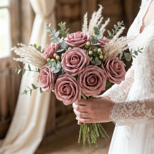 Rose en mousse Ø6cm vieux rose 27p | Floristik24.be