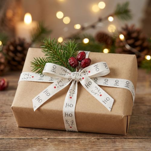 Ruban cadeau Noël Ruban de Noël Hohoho blanc 15mm 20m | Floristik24.be
