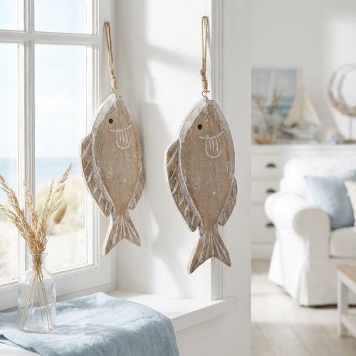 Crochet déco poisson en bois 21cm 2pcs | Floristik24.be
