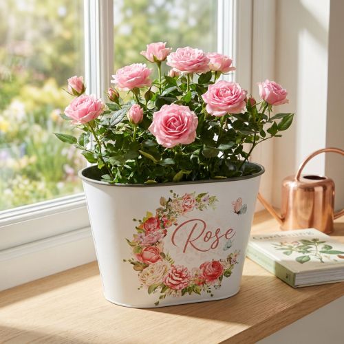 Jardinière, roses décoratives en pot, coupe fleurie L19cm H12.5cm | Floristik24.be