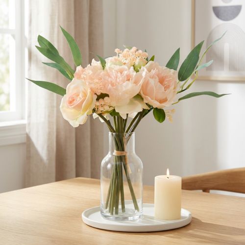 Bouquet de fleurs artificielles pivoines roses eucalyptus fleurs décoratives en soie 32 cm | Floristik24.be