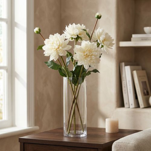 Fleur artificielle Dahlia Blanc Fleur artificielle avec bouton H57cm | Floristik24.be