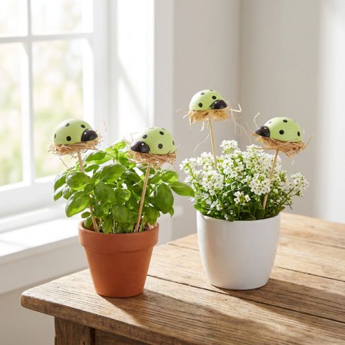 Article Bouchons de fleurs décoratifs coccinelle bois 2,5x3,5x2cm 32pcs