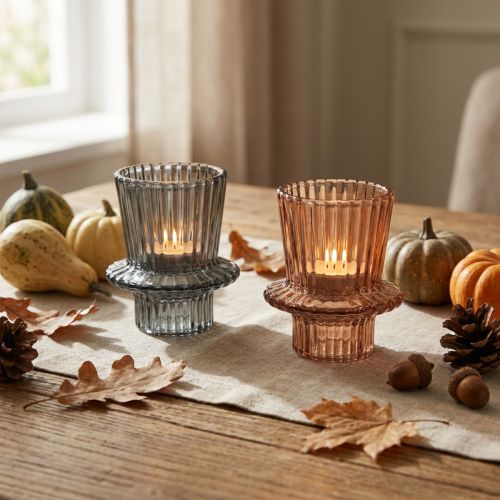 Bougeoir bougeoir en verre gris marron H6,5cm 2pcs | Floristik24.be