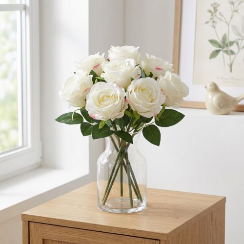Roses artificielles en bouquet blanc 30cm 8 pcs | Floristik24.be