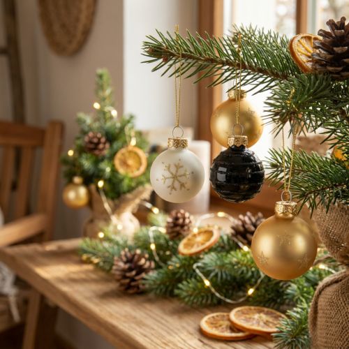 Mini boules de Noël verre blanc noir or Ø3cm 9pcs | Floristik24.be