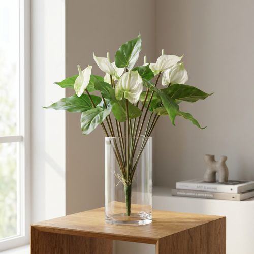Fleurs artificielles, fleur de flamant rose, anthurium artificiel blanc 36cm | Floristik24.be