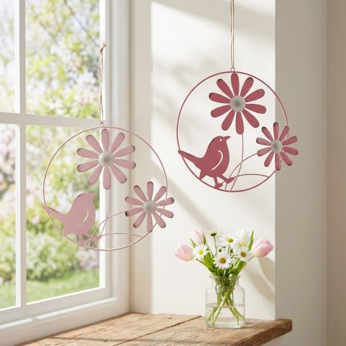 Anneau décoratif métal suspendu décoration fleurs rose Ø30cm 2pcs | Floristik24.be
