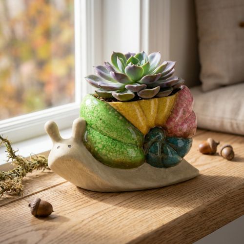 Pot de fleurs décoratif en forme d'escargot, en céramique, coloré, 19 × 8,5 × 11 cm | Floristik24.be