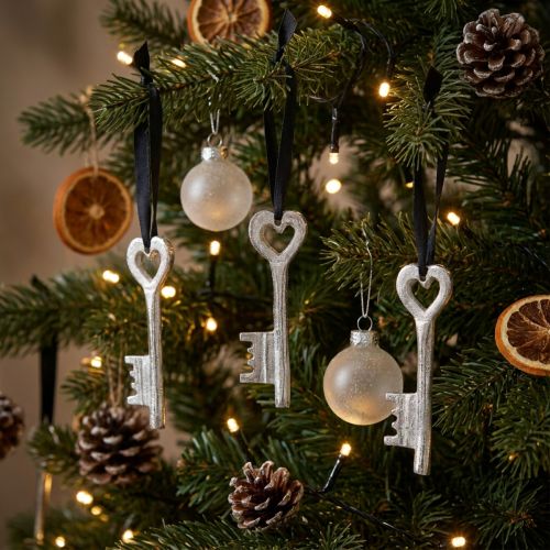 Clé décorative argent cintre décoratif métal 6x11cm 3pcs | Floristik24.be