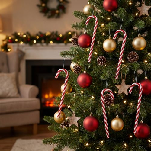 Zuckerstangen décoratives rouge et blanc 18 cm - Lot de 12 | Floristik24.be