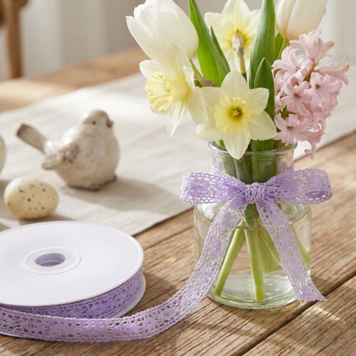 Article Ruban de dentelle violet décoratif Fleur Printemps L 18 mm L 20 m