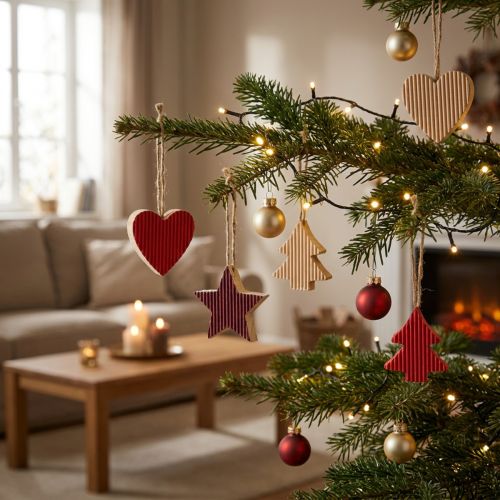Décoration en bois pour sapin de Noël - Cœur, étoile et arbre rouge 4,5 cm - Set de 9 | Floristik24.be