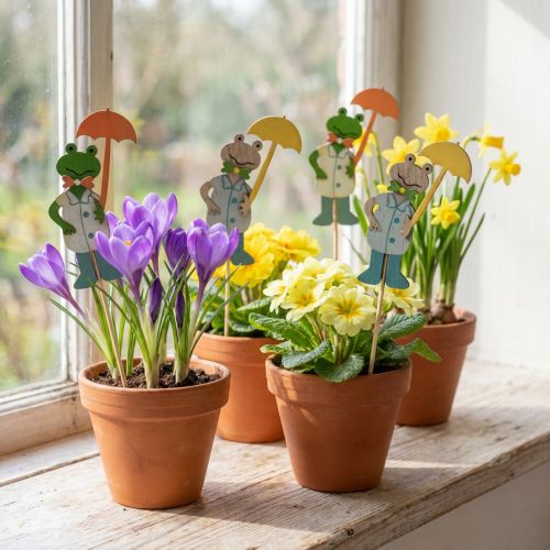 Grenouille avec parapluie fleur plug bois 8,5cm 12pcs | Floristik24.be