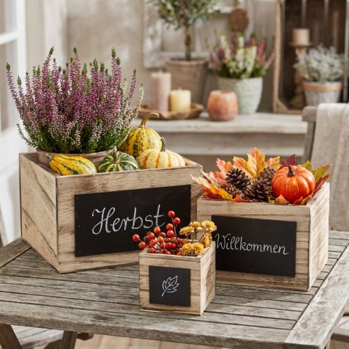 Boîtes rustiques en bois avec surface tableau noir – naturelles et noires, différentes tailles – solution de rangement polyvalente – lot de 3 | Floristik24.be