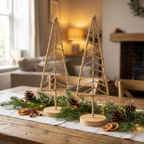 Support de décoration de sapin de Noël métal bois naturel H39cm 2pcs | Floristik24.be