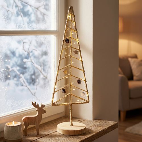 Décoration de sapin de Noël avec socle bois métal naturel 18x12x51cm | Floristik24.be