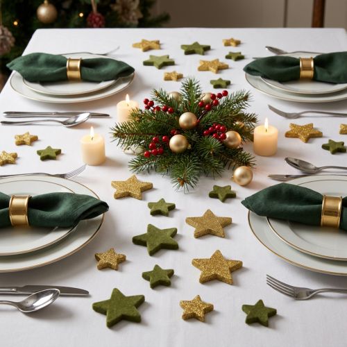 Décoration à disperser étoiles vert et or avec paillettes décoration de table Noël 4/5cm 40 pcs | Floristik24.be