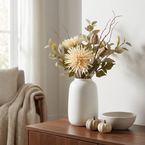 Fleur artificielle chrysanthème crème avec 2 fleurs L70cm | Floristik24.be