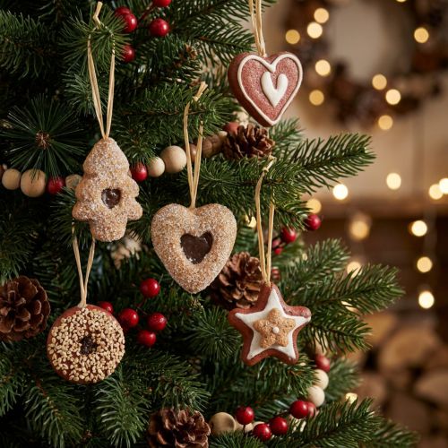 Décorations de Noël artificielles en forme de biscuits, ornements pour sapin, style champêtre, lot de 12 | Floristik24.be