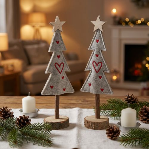 Sapin de Noël en feutre décoration avec coeurs gris rouge 28cm 4 pcs | Floristik24.be