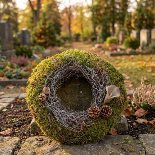Couronne de mousse, couronne décorative, mousse verte avec mousse oreilles de souris, naturelle, Ø30cm | Floristik24.be
