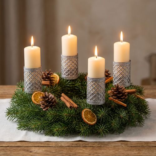 Porte-bougies sur pied, gris argenté, Ø 22 mm, H 10 cm, lot de 4 | Floristik24.be