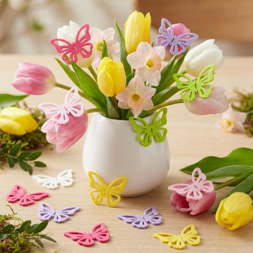 Article Papillons en feutre colorés – Papillons décoratifs de printemps 6 couleurs 4cm 72 pcs