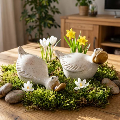 Figurine décorative de canard en céramique, 13 cm, lot de 2, idéale pour attirer tous les regards dans votre salon. | Floristik24.be