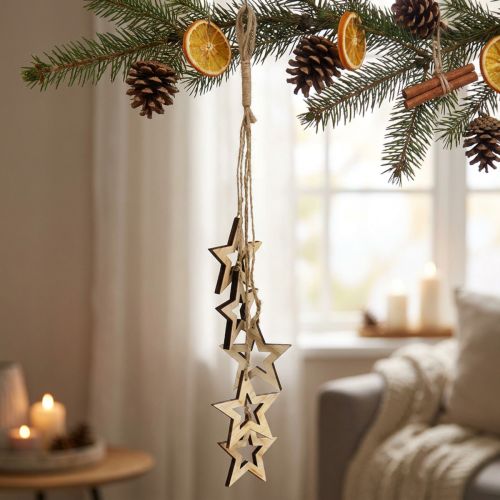 Décoration suspendue étoile en bois naturel avec cordon 50 cm | Floristik24.be