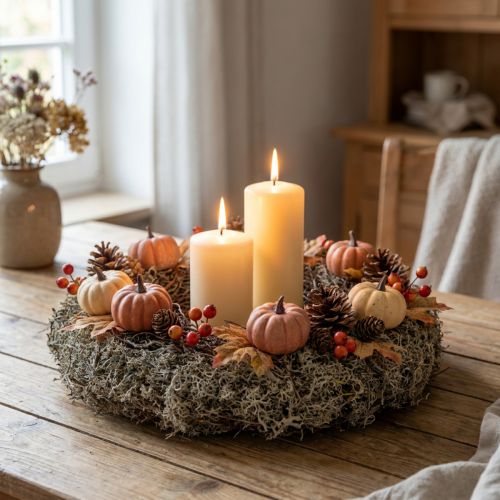 Couronne de mousse naturelle grise Ø30cm - Couronne décorative pour table et porte, décoration d'automne et de Noël | Floristik24.be
