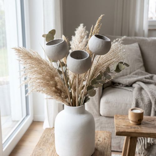 Fleurs séchées coupelles décoratives en forme de cloche sur tige gris 37cm 3 pcs | Floristik24.be