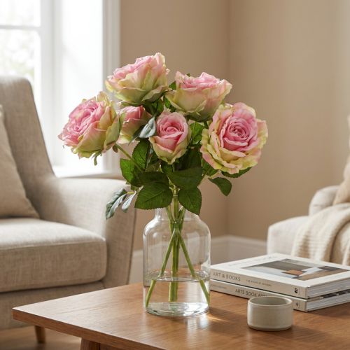 Rosier artificiel vert, rose 55cm | Floristik24.be