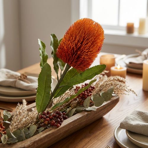Fleur Artificielle Banksia Orange Automne Décoration Fleurs Funéraires 64cm | Floristik24.be
