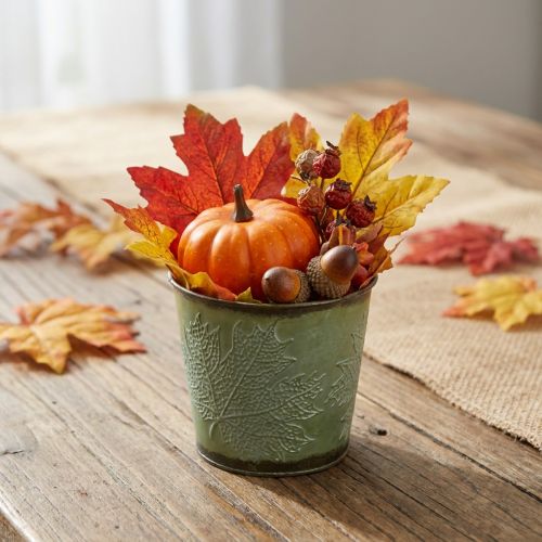 Jardinière à décor de feuilles, vase en métal pour l'automne, seau à plantes vertes Ø10cm H10cm | Floristik24.be