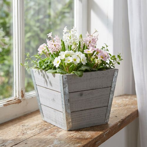 Jardinière en bois jardinière shabby chic gris 19x19x15.5cm | Floristik24.be