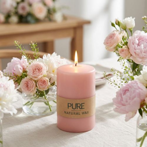 Bougie pilier PURE 90/60 bougie décorative rose décoration de bougie en cire naturelle durable | Floristik24.be