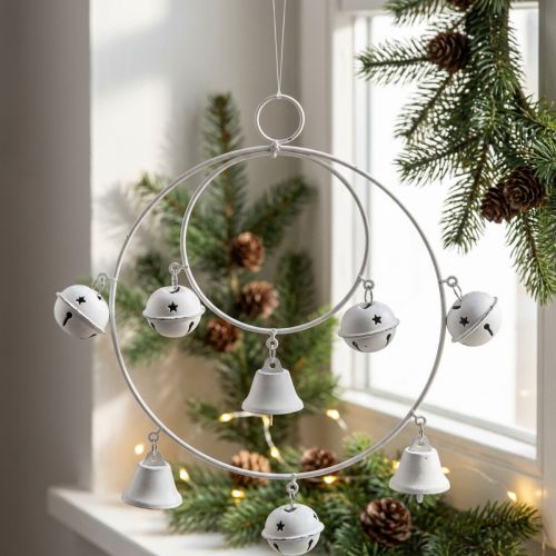 Cercle décoratif avec clochettes blanches à suspendre – 22,5 x 21,5 cm | Floristik24.be