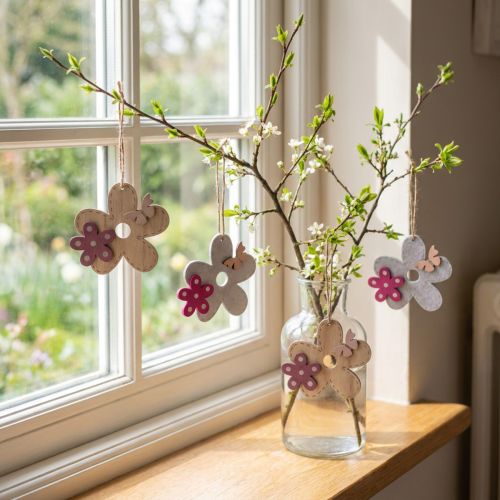 Décoration murale bois fleur papillon blanc rose 10×9cm 8 pcs | Floristik24.be