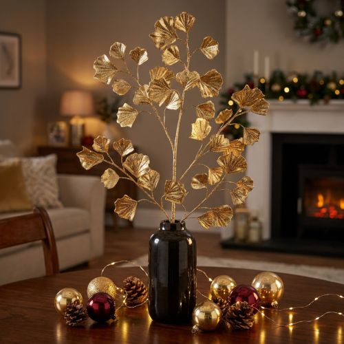 Branche de Gingko plante artificielle décorative bronze paillettes 84cm | Floristik24.be