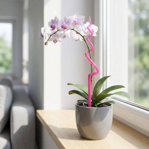 Article Tuteur pour orchidées, en plastique rose, support pour plantes orchidées, H 64 cm