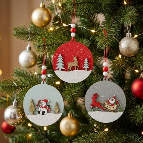 Lot de 6 décorations rondes en bois pour Noël – Ø 8,5 cm | Floristik24.be