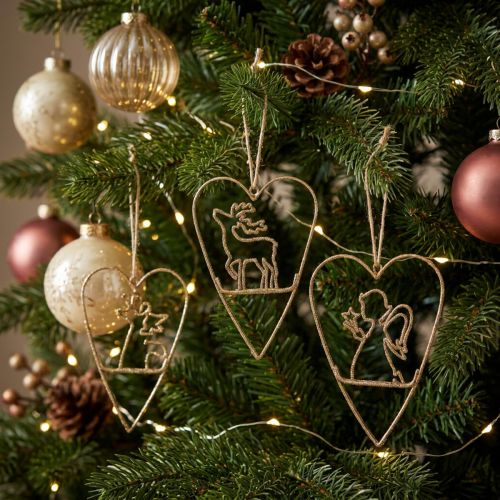 Suspensions décoratives en forme de cœur doré avec motifs en métal, 12 cm, lot de 6 | Floristik24.be