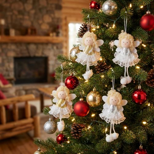 Décorations à suspendre anges en textile – Lot de 4 – H 13,5 cm | Floristik24.be
