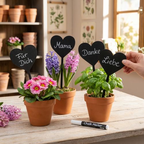 Tuteurs en bois en forme de cœur, 9 cm, lot de 6 | Floristik24.be