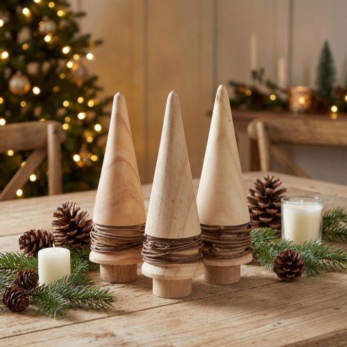 Mini décoration de sapin de Noël en bois décoration de table naturelle H13,5 cm 3 pièces | Floristik24.be