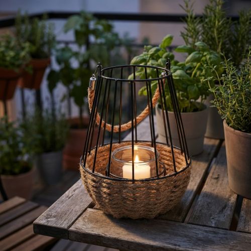 Lanterne avec poignée et verre noir naturel Ø18cm H22cm | Floristik24.be