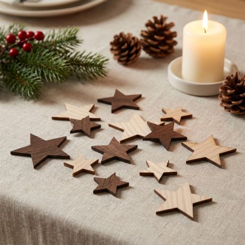 Déco étoiles Noël marron naturel Ø3,5–5,5cm 48 pcs | Floristik24.be